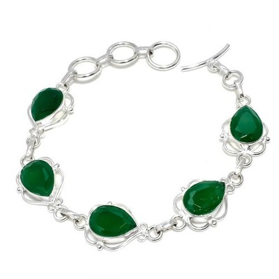 Grüner Onyx Edelstein 925 Sterlingsilber Schmuck Armband Größe 7-8 Zoll
