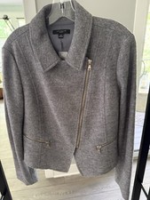 NEW Ann Taylor Grey Tweed Asymmetrical Zipper Blazer Size Large Petit