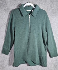 Soft Surroundings Calla 1/4 Zip Top Womens Size XL Green Long Sleeve Comfy