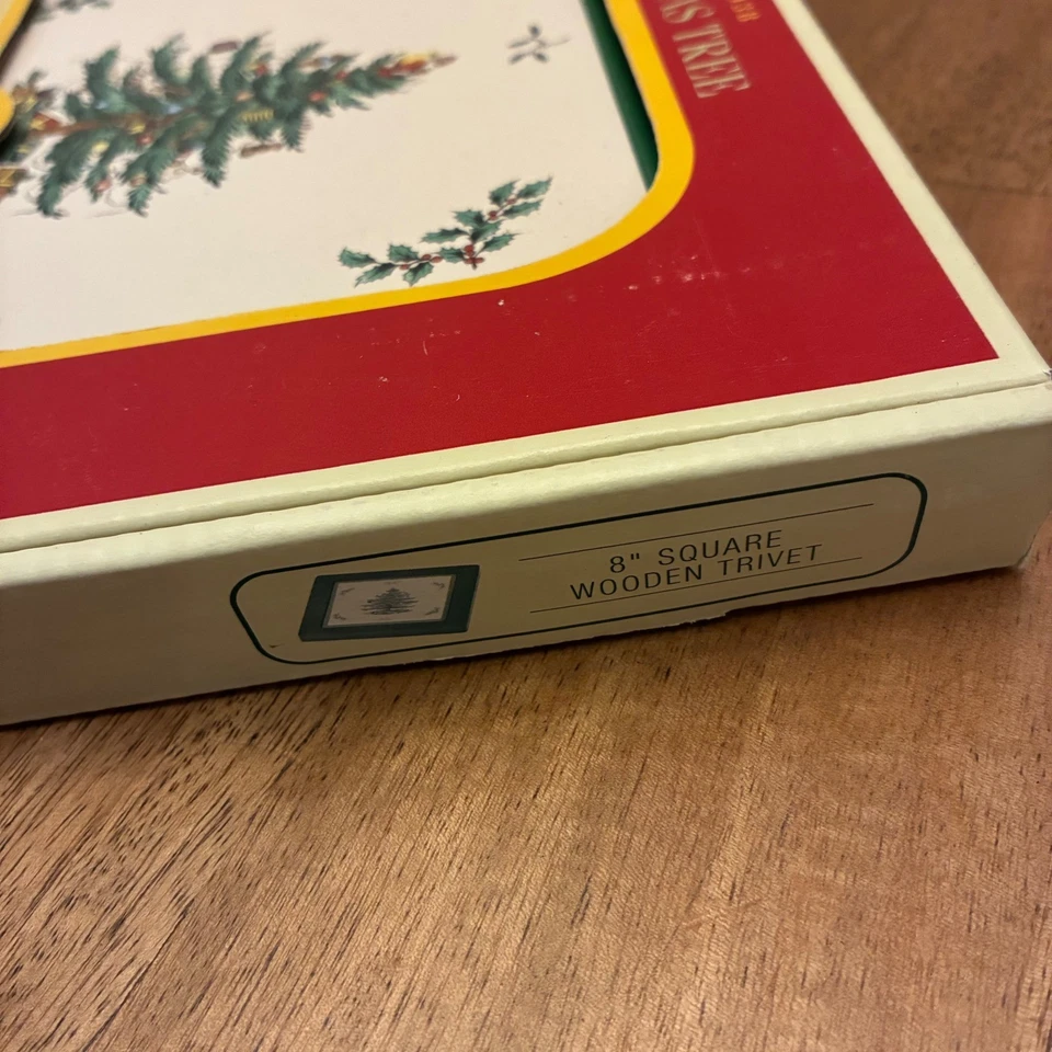 Spode Christmas Tree Wooden Trivet Square 8" In Box Vintage Holiday Decor Winter - Image 4 of 4