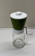 Vintage Federal Housewares Nut Chopper Hand Crank Glass Jar Olive Green MCM Retr