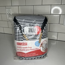 Skip Hop Grab  Go Double Baby Bottle Bag Insulated Cooler - Black/ White Stripe
