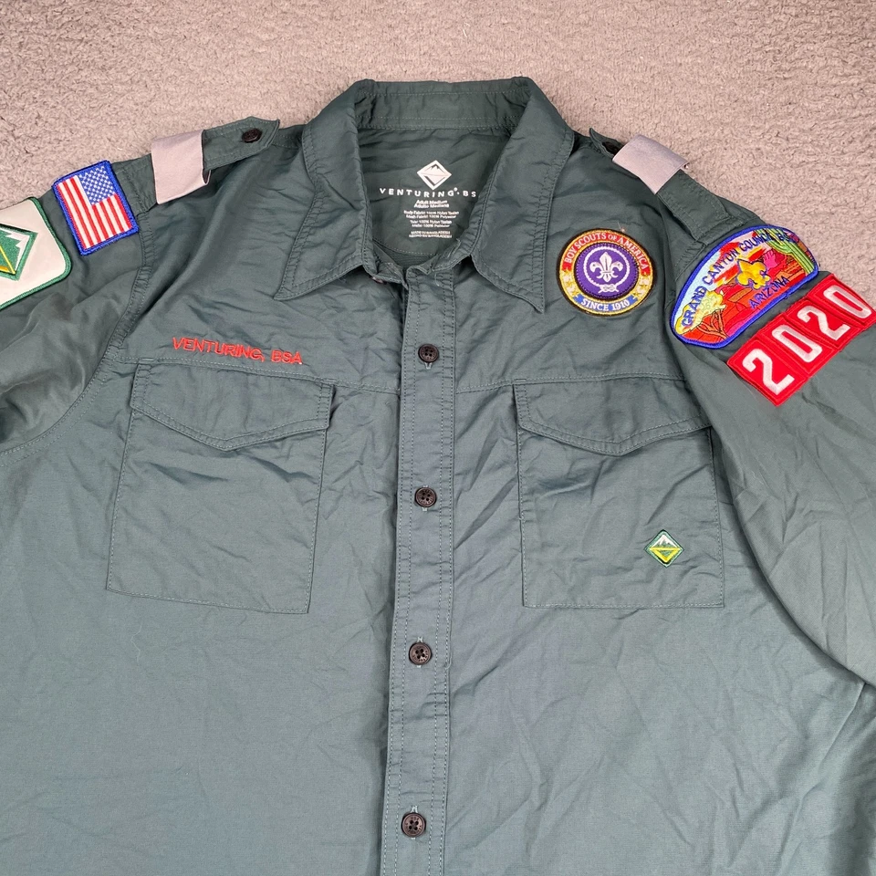 BSA Venturing Uniform Shirt Mens Medium Green Nylon Vented Boy Scouts - Image 2 of 4