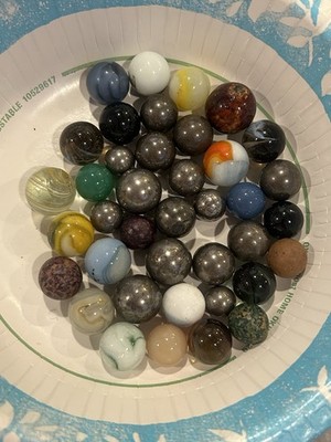 Vintage Marbles Assorted Size Color Design Texture Clay Glass Steel Lot Of 39