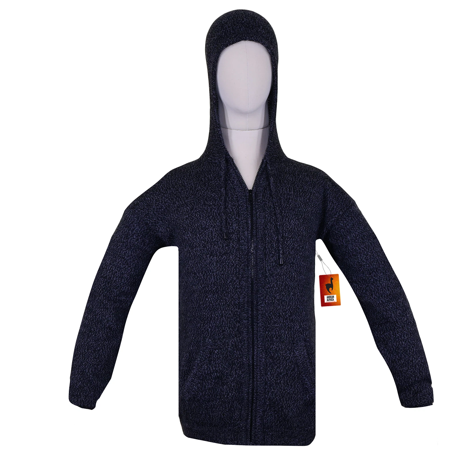MEN HANDMADE ANDEAN ALPACA SOLID DARK GRAY ZIP HOODIE SWEATER SZ XS