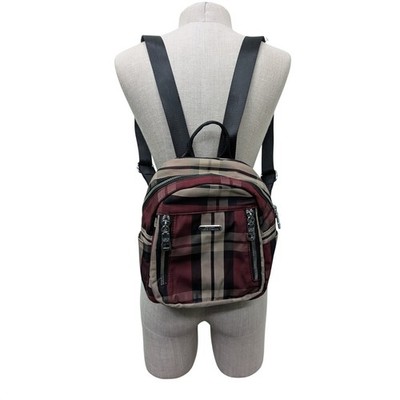 Benodetti YUESITE Creations Mini Backpack Plaid Burgundy Tan Nylon Travel Bag