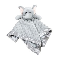 Gray Silver Elephant Plush Lovey Security Blanket Satin Back Edging Large Dots