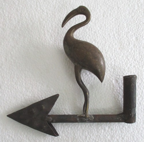 ANTIQUE BRONZE CRANE WEATHER VANE , WEATHERVANE .