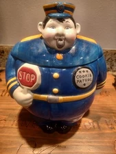  Clay Art Policeman Cookie Patrol  Cookie Jar, Hand Painted, 1994, vintage 