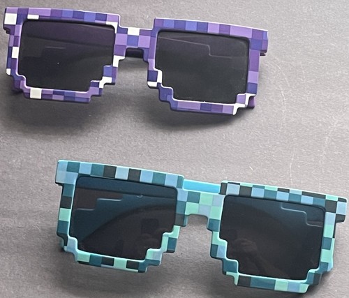2 Pair Pixel Block Minecraft Style Sunglasses Purple & Blue Costume Cosplay DEAL