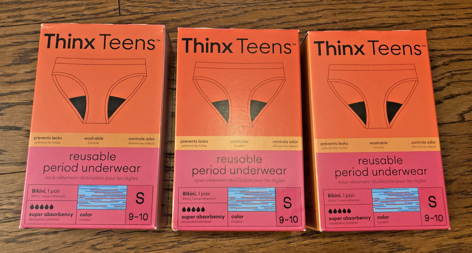 NEW 3 Boxes Thinx Teens Reusable Period Underwear size Small 9-10
