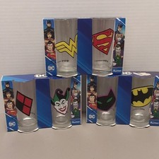 DC Comics 6pc Decorated Glass Drinking Glass Set Batman Joker Superman