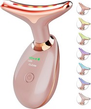 7 Color LED Light Therapy Face Neck Massager, Rechargeable, Rose Gold