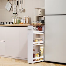 Slim Rolling Cart 4-Tier Narrow Storage Cart with Handle for Kitchen Dining Room