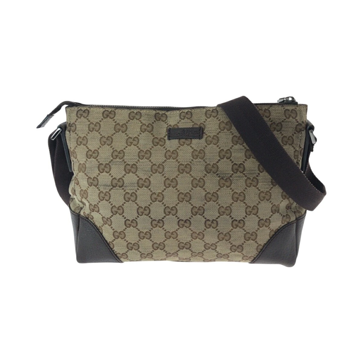 Pochette sac bandoulière GUCCI beige marron métal argenté garnitures GG toile 114273