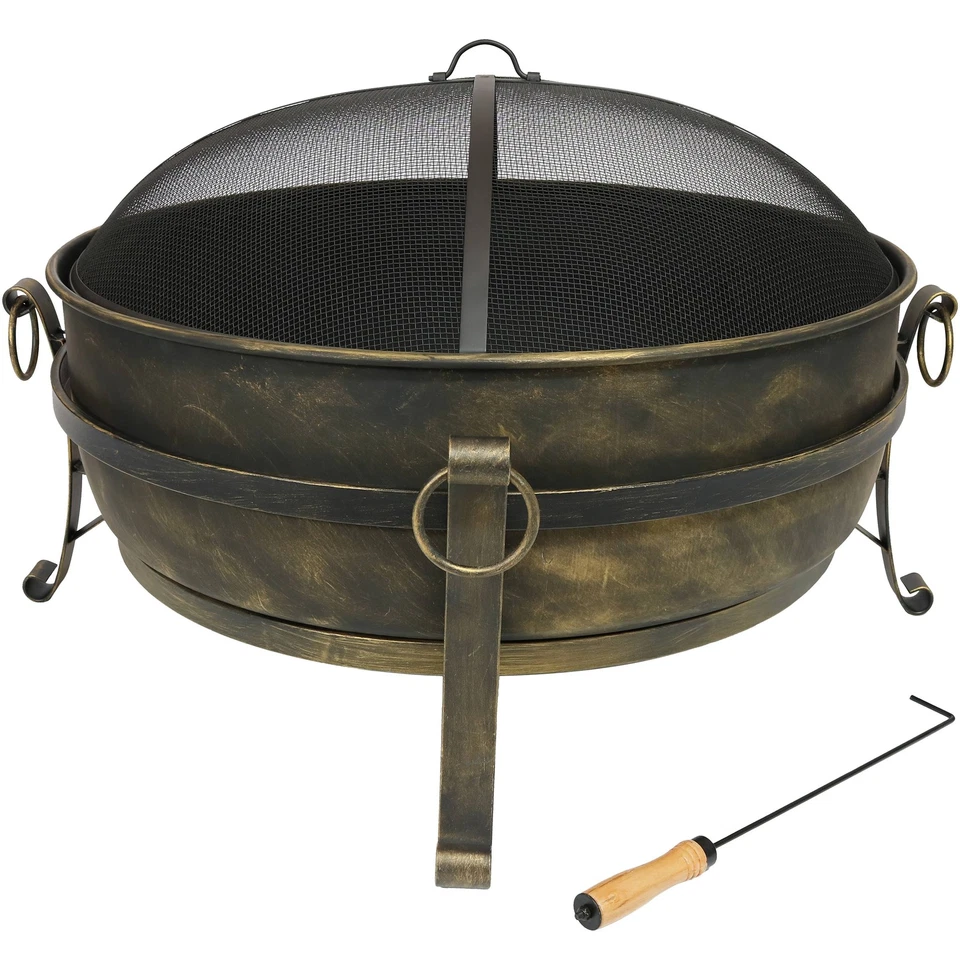 34 in Cauldron Outdoor Fire Pit Bowl with Spark Screen and Poker by Sunnydaze - Imagem 2 de 4