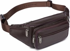 Genuine Leather Fanny Pack/Waist Bag/Organizer with Adjustable Belt Multiple ...