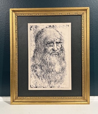 Vintage Leonardo Da Vinci Self-Portrait Framed Stone Art Print VTG 18x22
