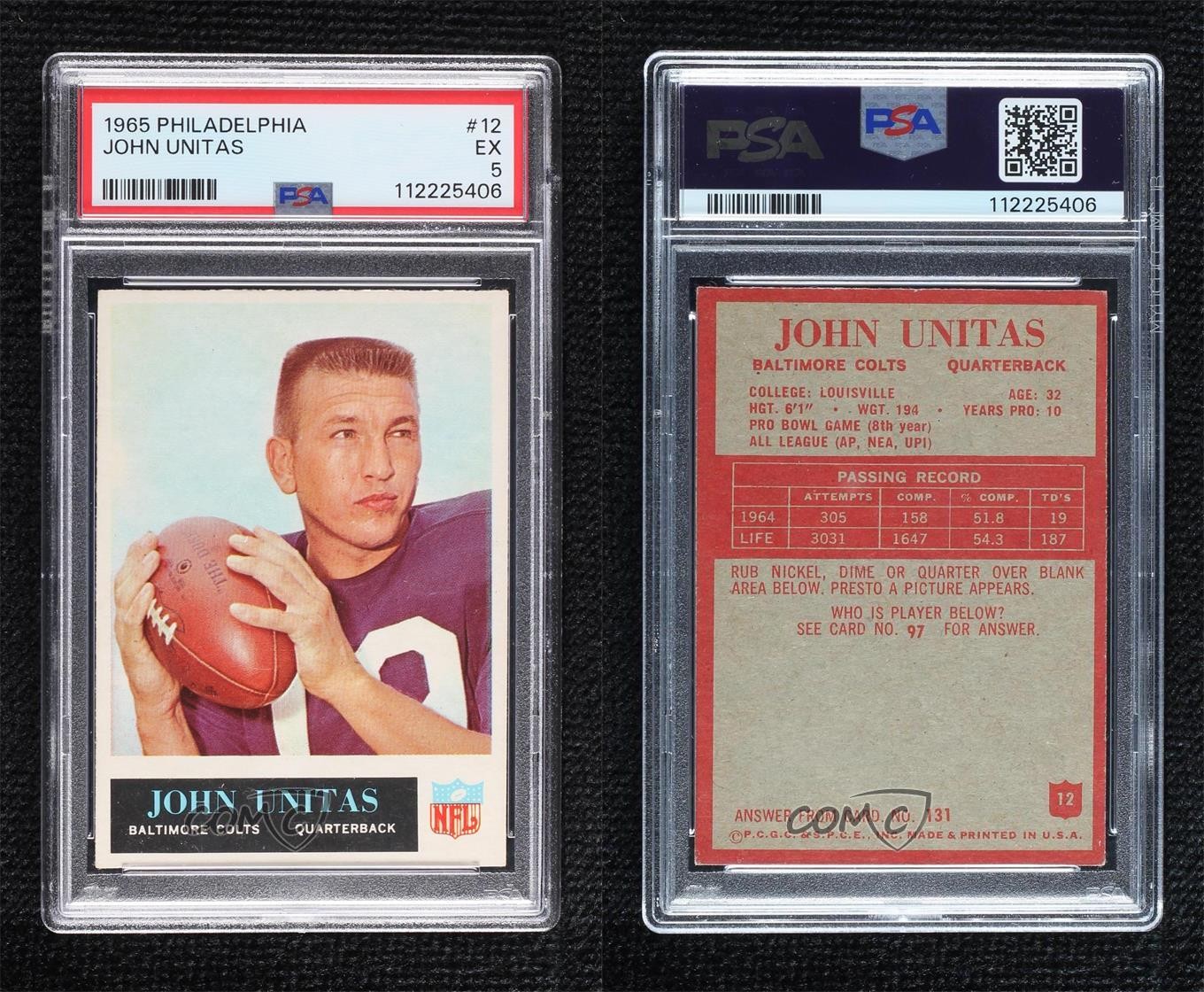 1965 Philadelphia Johnny Unitas #12 PSA 5 HOF 07qw view 3