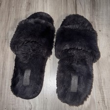VICTORIA'S SECRET PINK FAUX FUR SLIPPERS SINGLE STRAP SLIDE SLIP ON MEDIUM 7/8