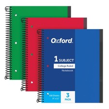 Spiral Notebook 3 Pack College Ruled 1 Subject Plastic Cover 100 Sheets 8.5x11