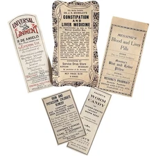 Lot of 5 VTG Drug LABELS Quack Patent Medicine Apothecary Pharmacy Ephemera Rx