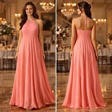 Alyce Designs Chiffon Beaded Halter Neck Maxi Prom Dress Formal Evening Gown