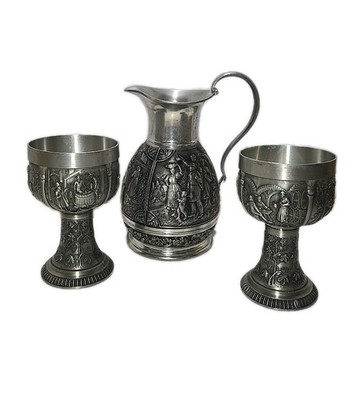 Artina SKS Zinn Germany Bavaria 95% Pewter 7'' Pitcher w/ Two 5.5'' Handcrafted