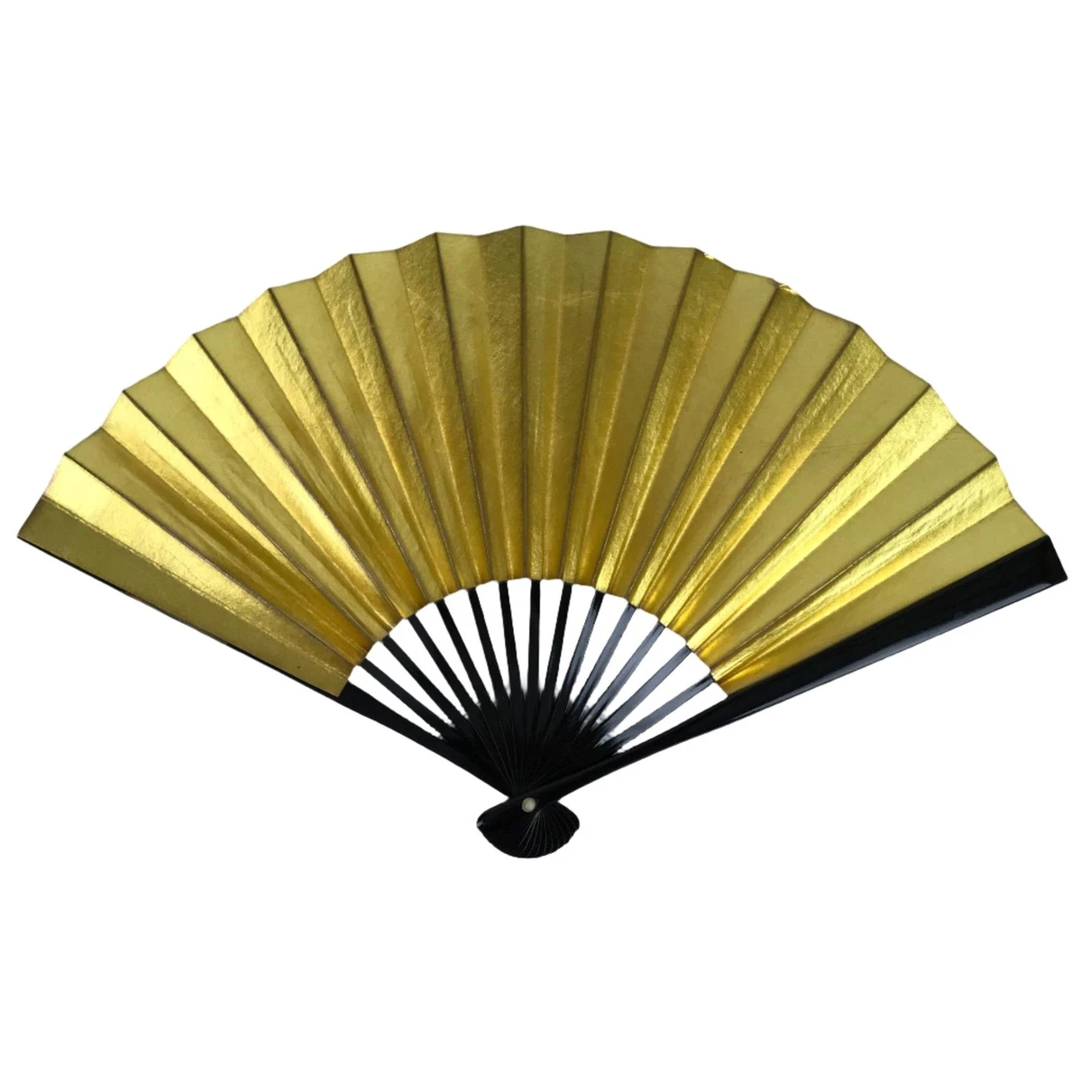 Japanese Folding Fan Sensu Vtg Lacquered Bamboo Frame Gold Silver