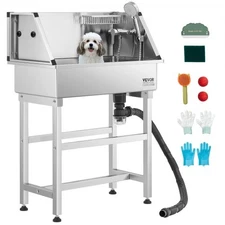 VEVOR 34" Stainless Steel Dog Washing Station,Pet Grooming Tub with Hot & Co