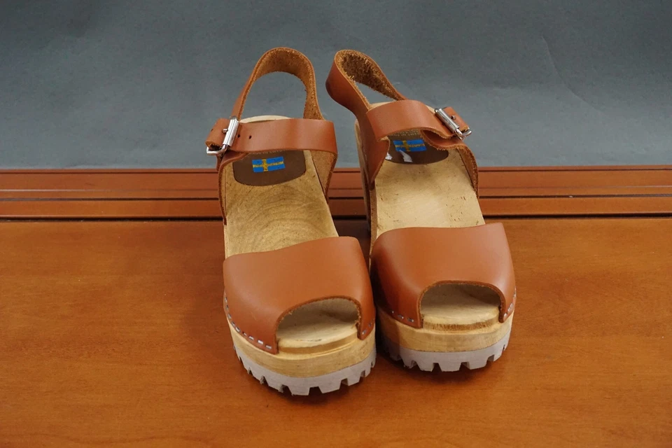 Sandalias MIA Greta Mujer 38/8 Zapato Cuero Marrón Cordones Sueco Zueco Tacón Foto 2 de 4