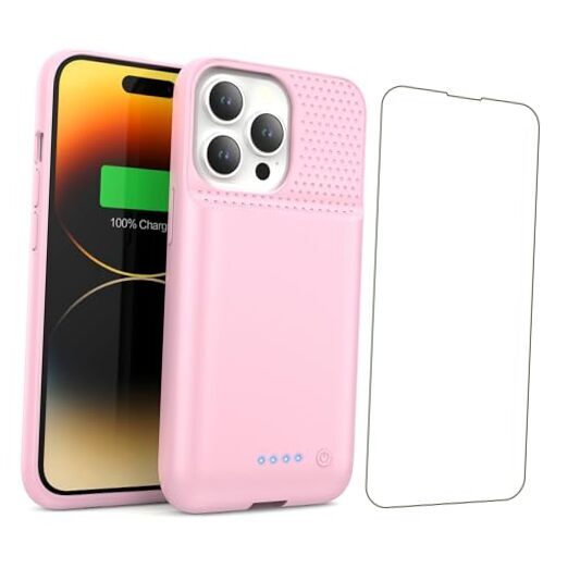 Battery Case for iPhone 13/13Pro/14,7500mah Ultra-Slim Protective Charging Pink