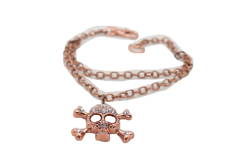 Mujer Oro Rosa Metal Bota Cadena Pulsera Zapato Esqueleto Calavera Dije Color Bronce Foto 3 de 4