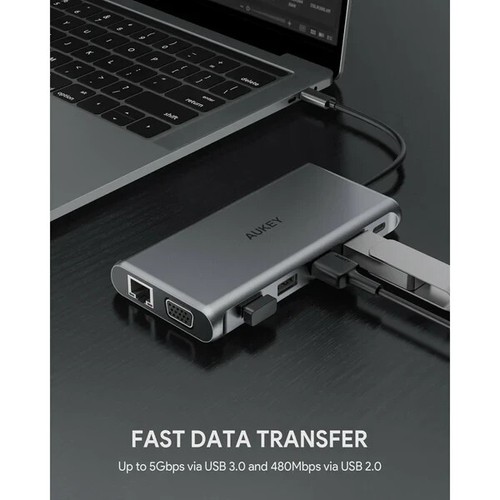 Aukey CB-C78 Multi Hub USB C 12 in 1: Gigabit Ethernet HDMI VGA USB C SD microSD - Foto 5 di 10