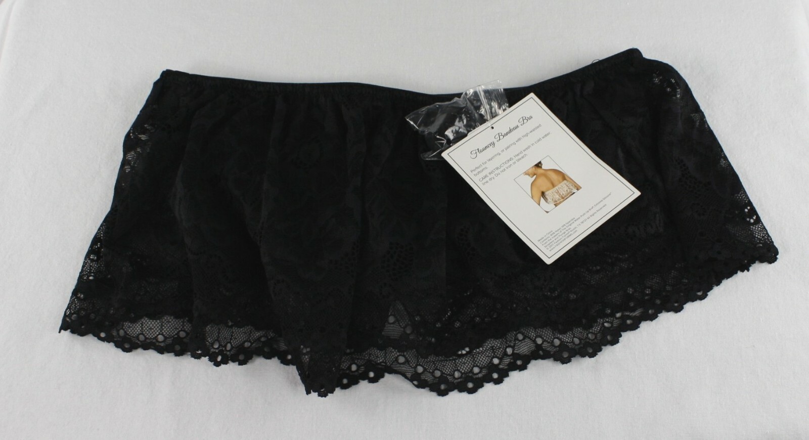 Fashion Forms Flouncey Bandeau Bra Black Lace Removable Straps Size