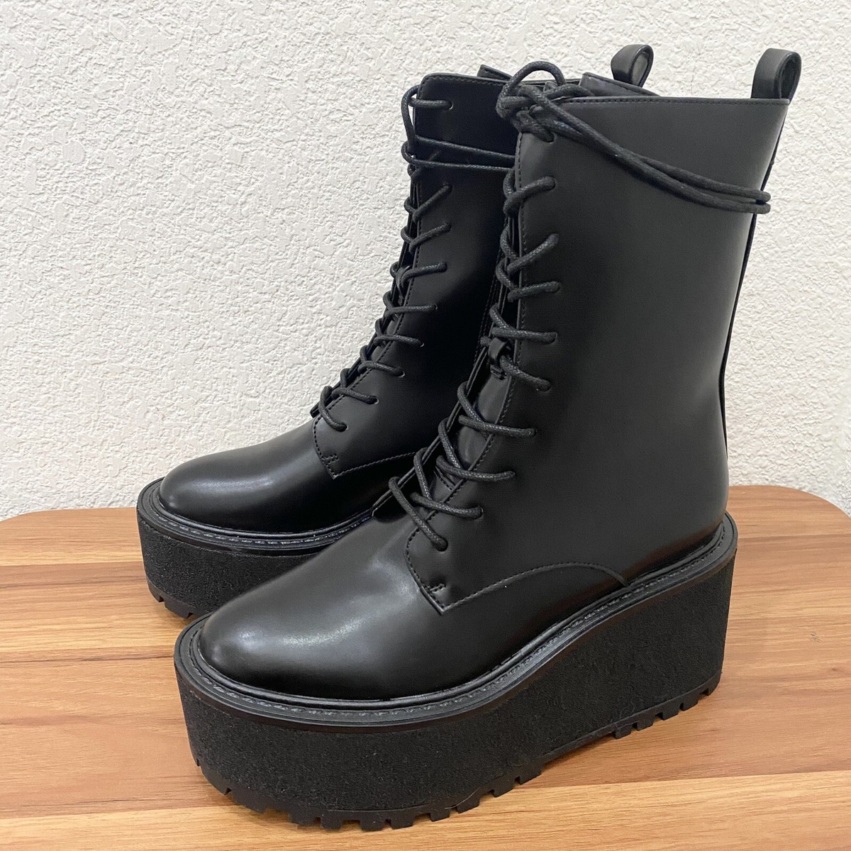 Circus NY by Sam Edelman Slater Black Faux Leather Combat Lace Up 