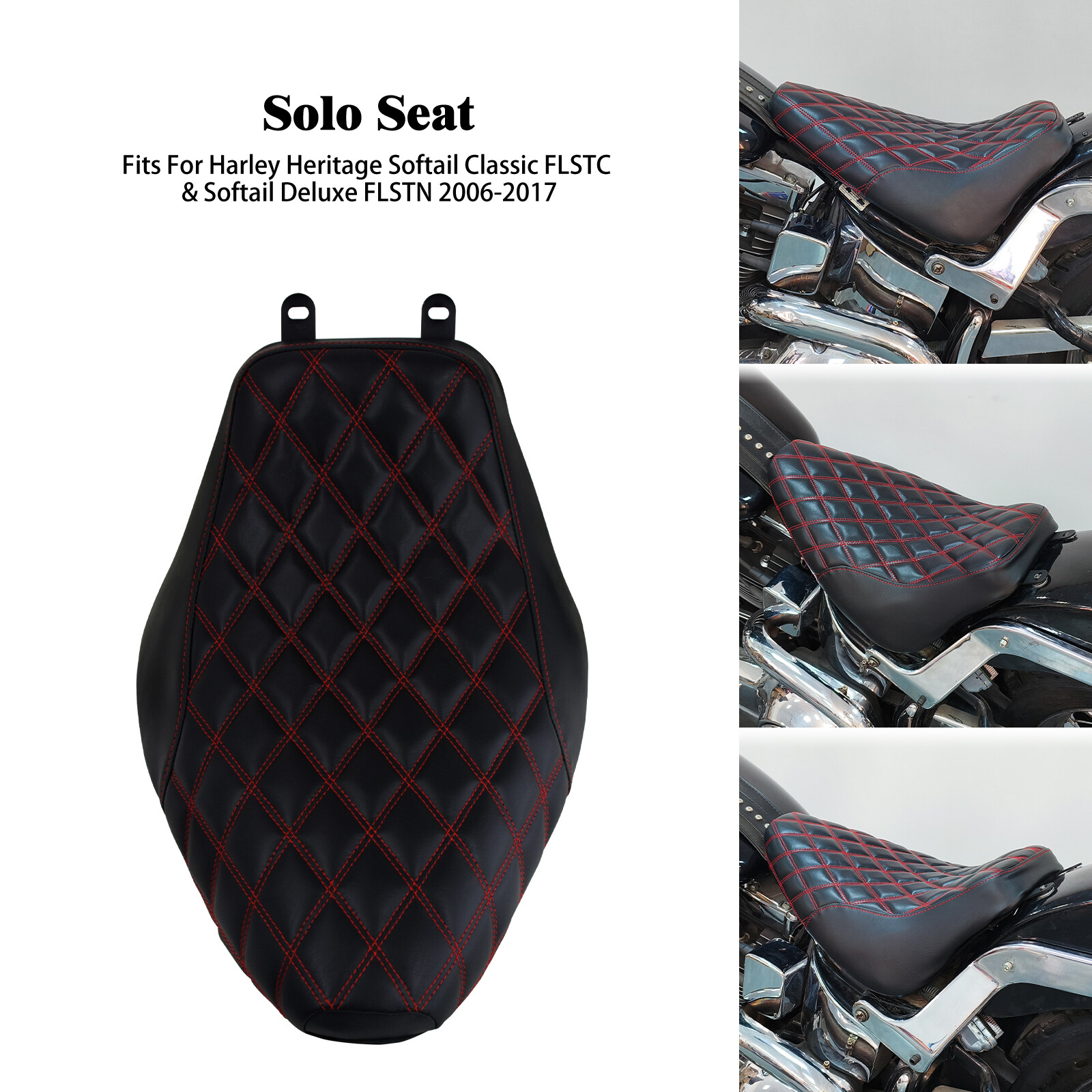 Driver Solo Seat Red Stitching For Harley 06-2017 Deluxe FLSTN Heritage Softail
