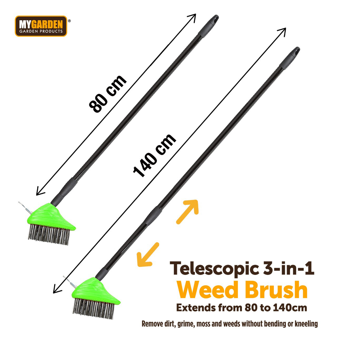 3 in 1 Telescopic Weed Remover Brush Wire Head Paving Decking Clean