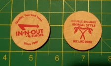 2x In N Out Burger Wooden Nickels (No Value) Double Animal Style Fries And Drink