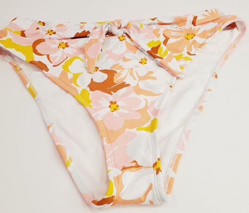 Xhilaration Juniors' Sz L Bikini Bottom Pink Floral Sash Tie High Leg High Waist - Picture 8 of 17