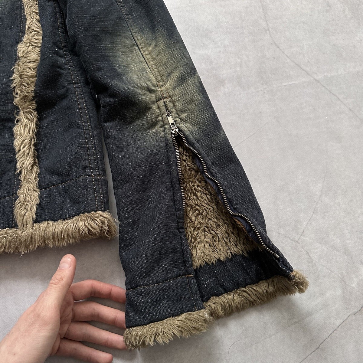 Punk LGB If Six Was Nine Style Denim Faded Faux Fur Jacket Miss