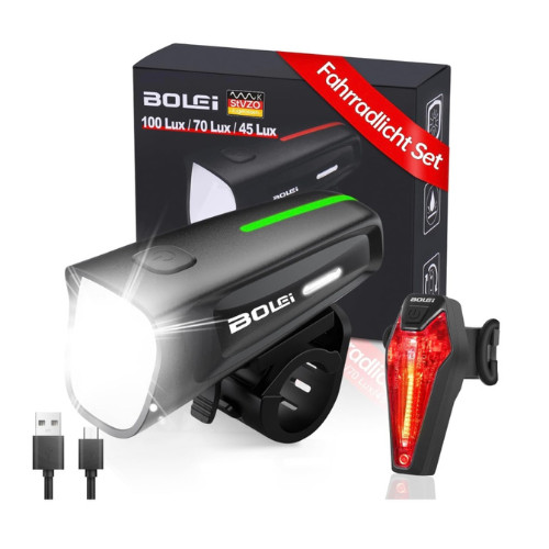Bolei Led Fahrradlicht Set 100 Lux | Usb Aufladbar | IPX5 Wasserdicht-image
