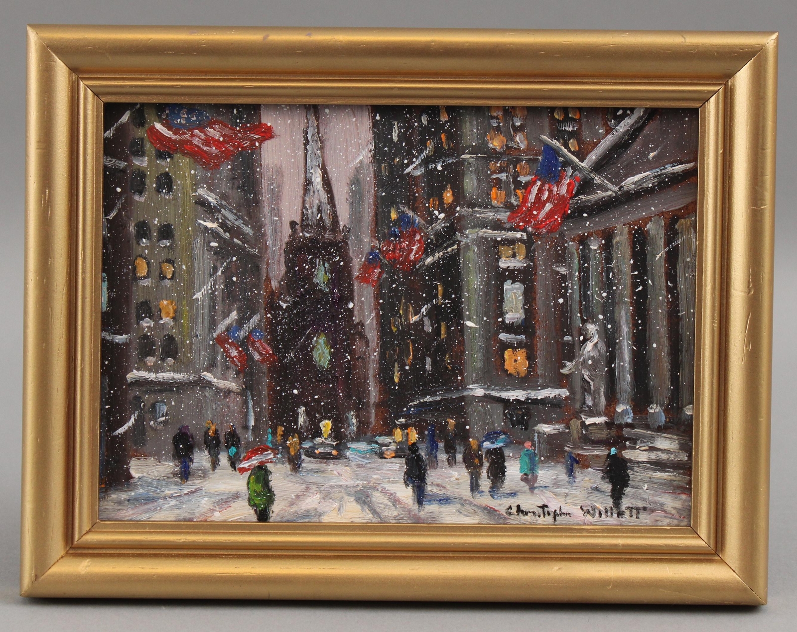 CHRISTOPHER WILLETT New York City Wall Street Trinity Church Snow Oil