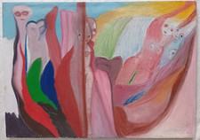 Dipinto Donne nude stilizzate Quadro Olio su tela 70x50 cm Firmato