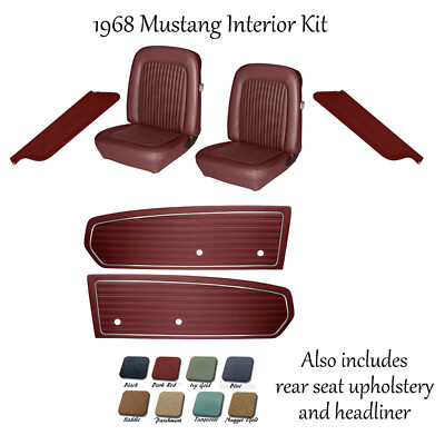 1968 Mustang Coupe Interior Kit-F/R Upholstery, Door Panels, Visors, Headliner 	