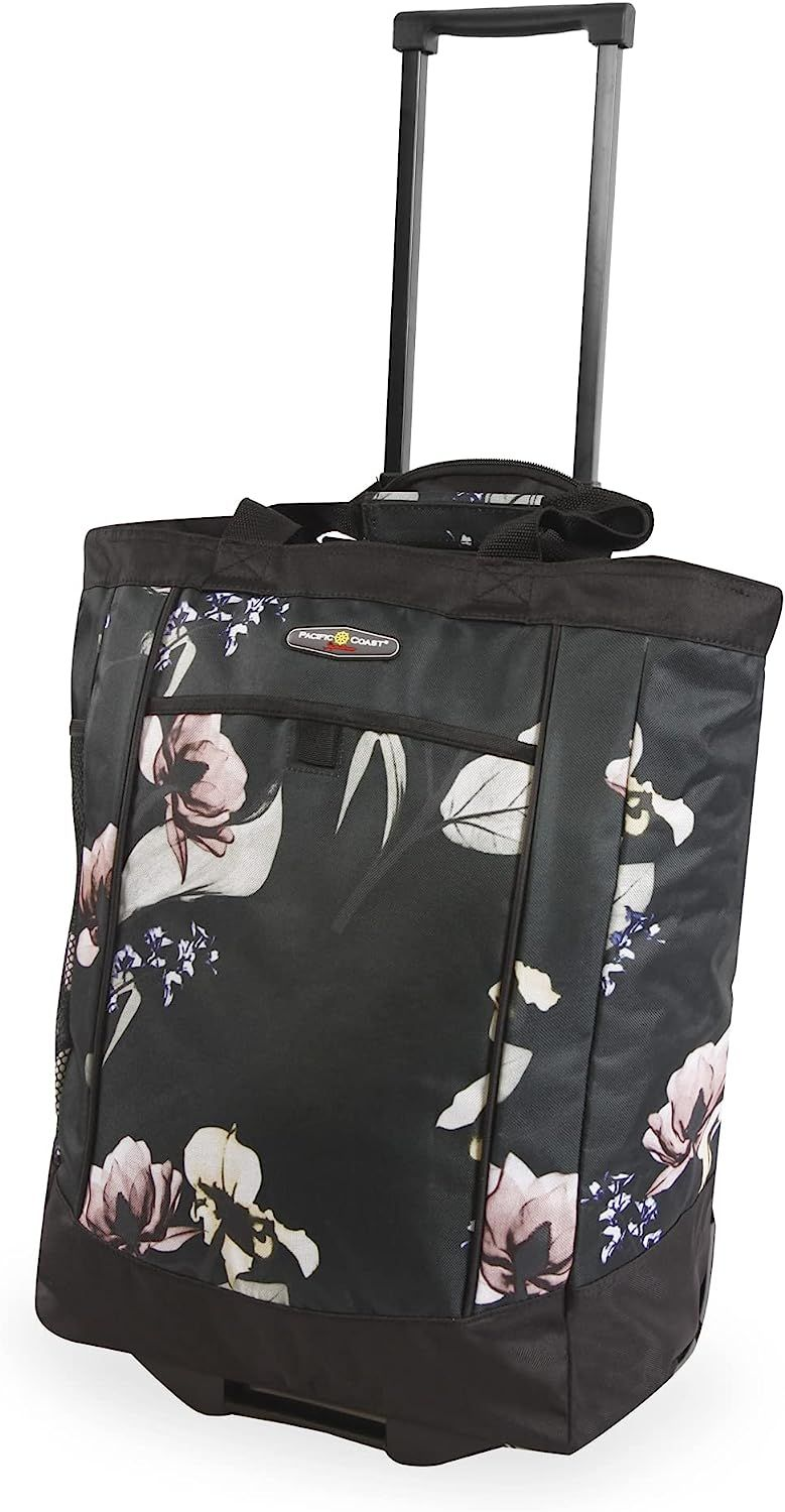 Pacific Coast Signature Large Rolling Shopper Tote Bag Black Floral eBay