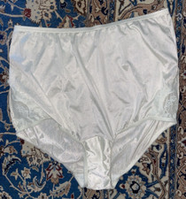 VINTAGE VANITY FAIR GRANNY PANTIES HIGH-WAISTED SILKY NYLON SIDE LACE XL IVORY