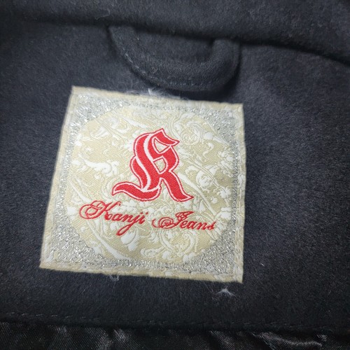 Chaqueta vaquera vintage Y2K Kanji para hombre talla 3XL negra bordada lana cuero - Imagen 18 de 19