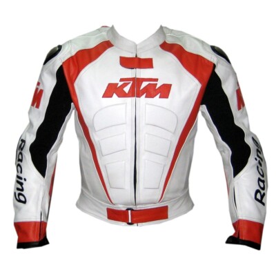 KTM Herren Motorradjacke Motorrad Lederjacke Retro Biker Jacke  CE-Protektoren-XL