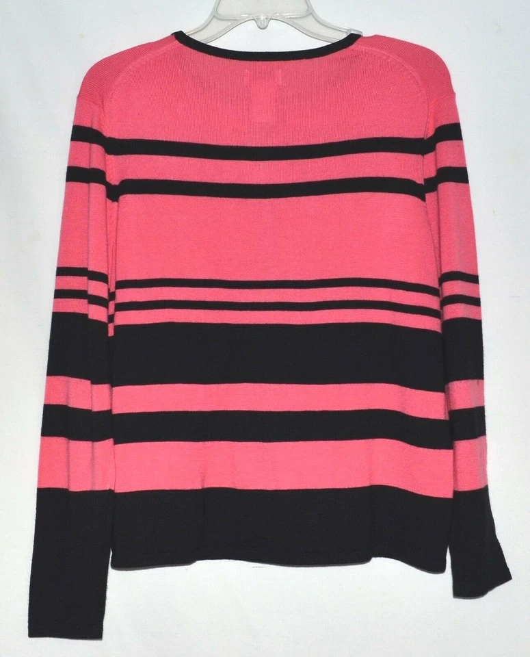 Cárdigan Suéter Liz Baker Petite Rosa con Rayas Negras Mezcla Algodón Talla PM Foto 2 de 3